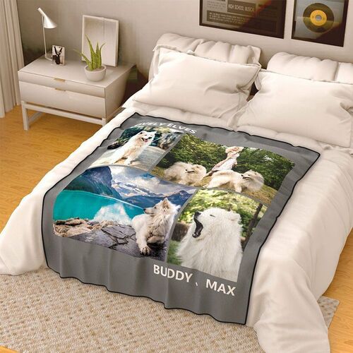 Personalized Coral Fleece 6 Photos Blanket with Engraving