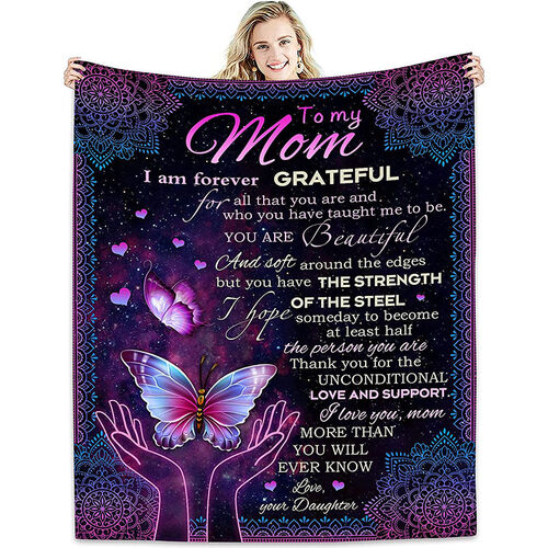 Personalized Flannel Letter Blanket Butterfly Vintage Pattern Blanket Gift from Daughter for Mom