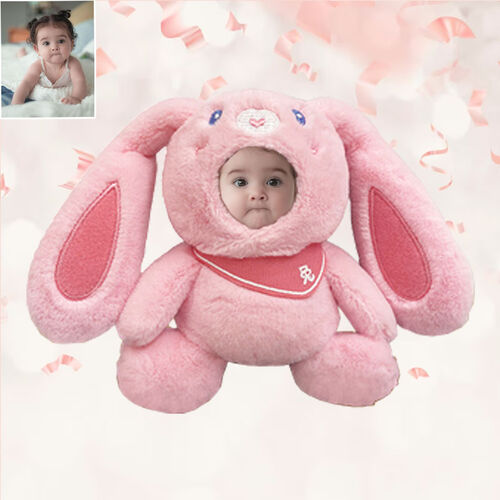 Personalized 3D Custom Face Doll Pink Rabbit Plush Doll Keychain