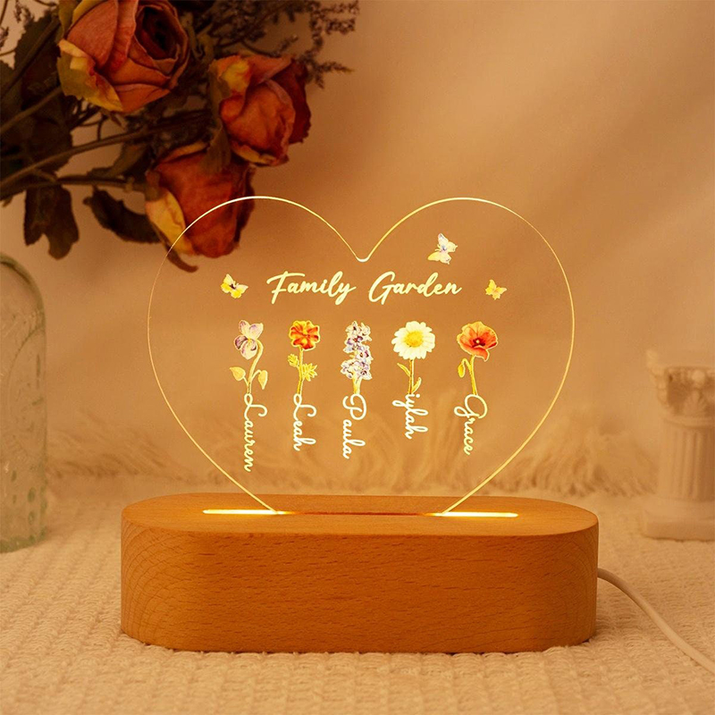 Personalized Name Night Light with Custom Birthflower Exquisite Present for Mother's Day