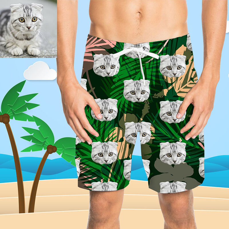Custom Face Green Palm Men's Beach Shorts