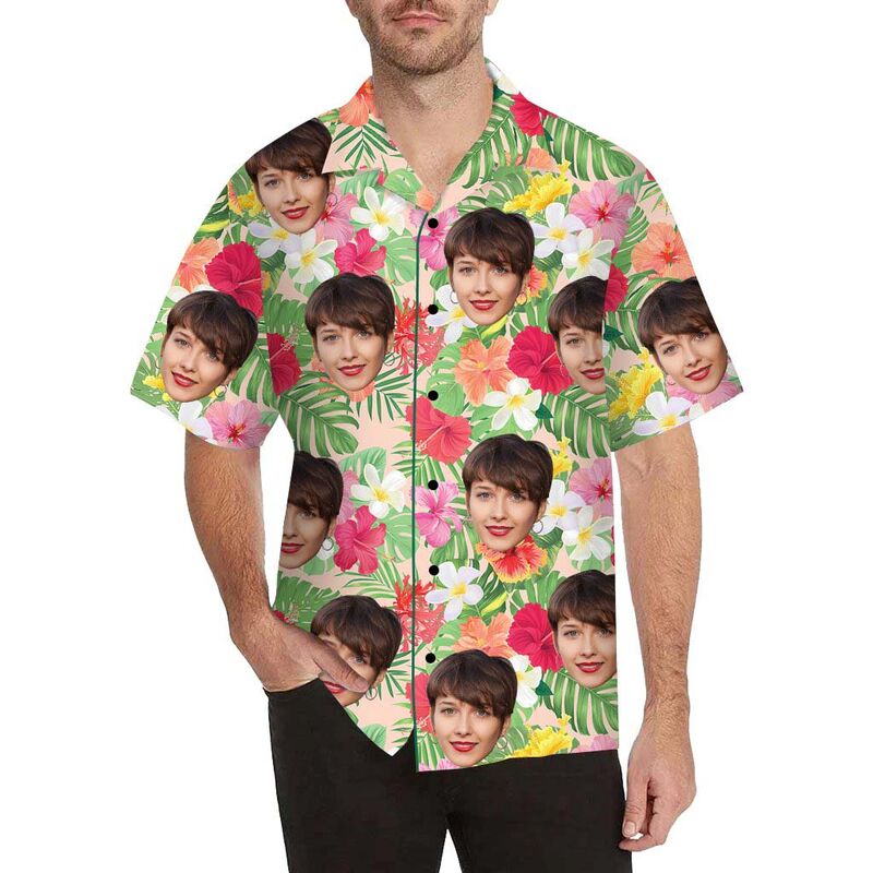 Custom Face Various Cute Flowers Men's All Over Print Hawaiian Shirt