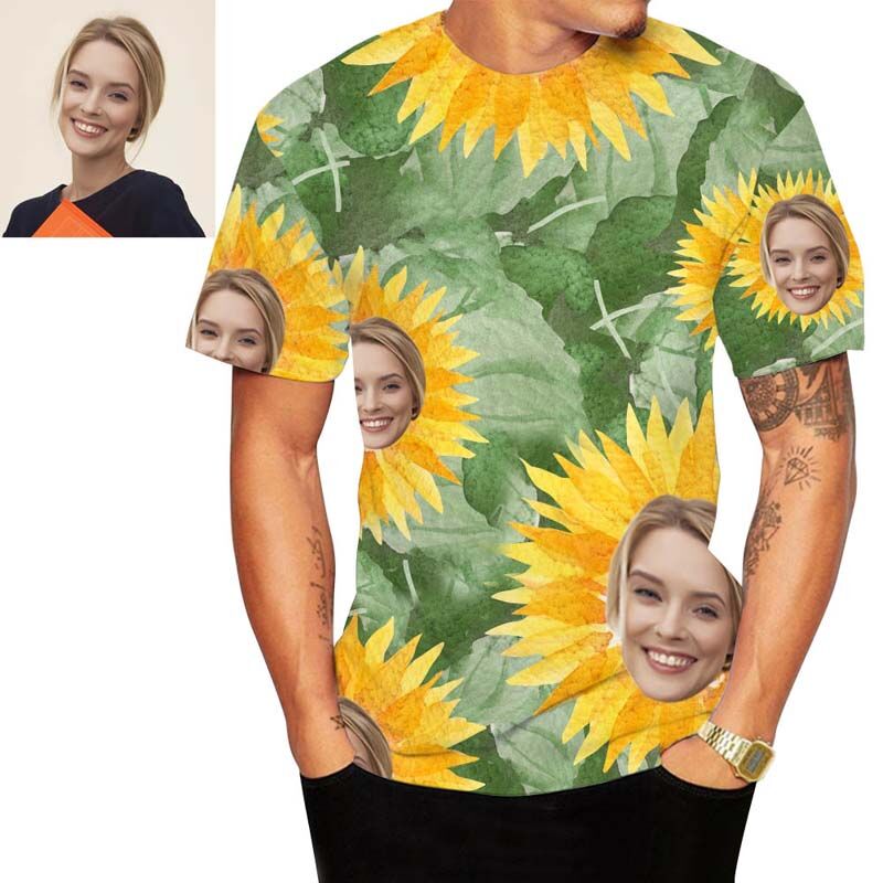 Custom Face Man's Hawaiian T-Shirt With Sunflowers