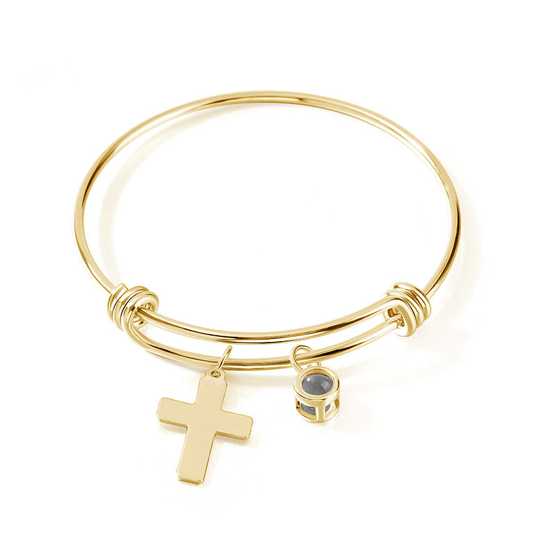 Personalized Projection Photo Bracelet with Cross Charm for Her