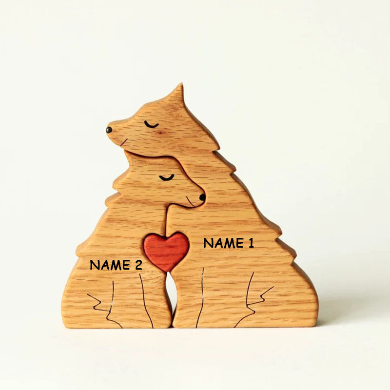 Personalized Couple Wolf Wooden Puzzle With Heart Valentine's Day Gift