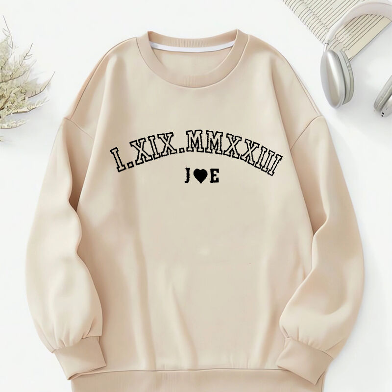 Personalized Sweatshirt Custom Embroidered Roman Numeral Date and Letters Unique Gift for Couple's Anniversary