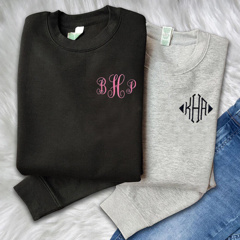Personalized Sweatshirt Embroidered Custom Initials Optional Monogram Design Unique Gift for Loved One