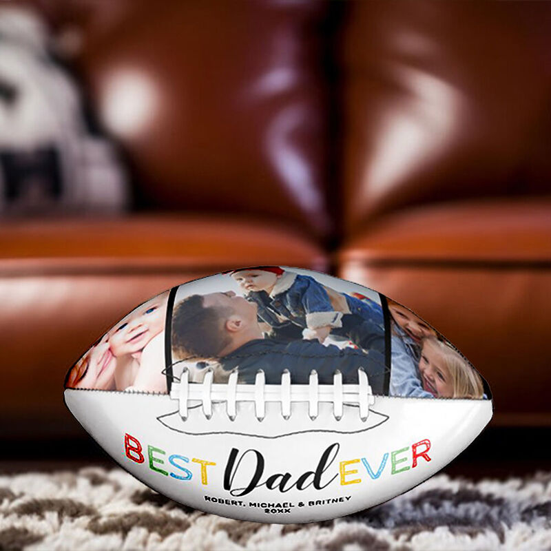 Ballon de rugby personnalisé avec photos et nom comme cadeau pour papa