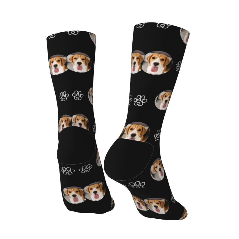 Personalized Face Socks with Line Paw Print Pattern Gift for Pet Owners