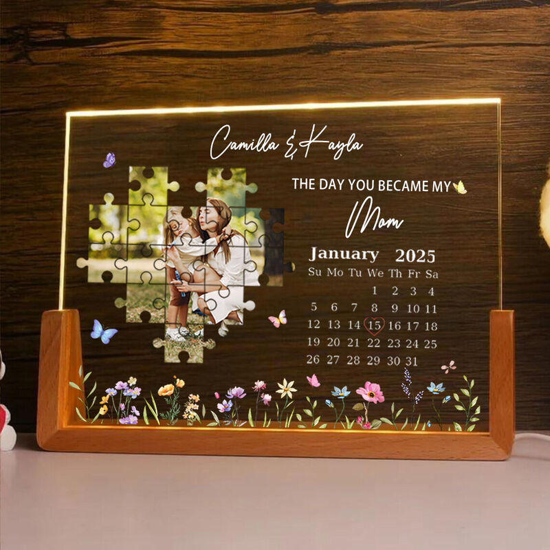 Personalized Picture Night Light with Colorful Flowers Pattern Creative Gift for Mother's Day