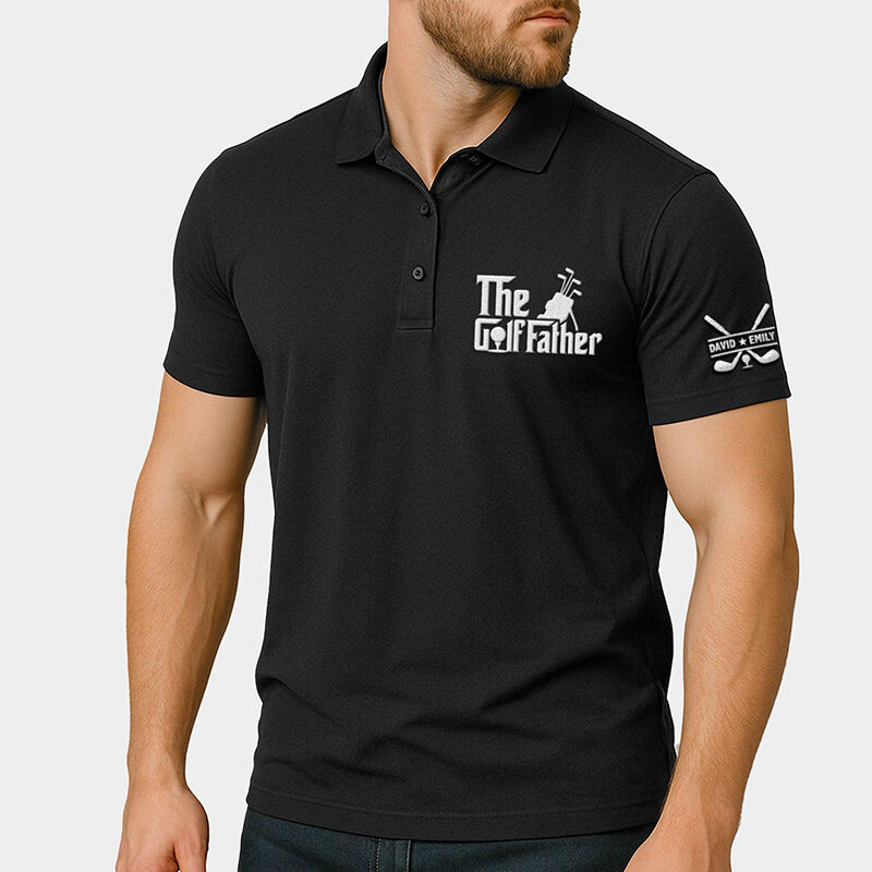 Personalized Name Embroidered Polo Shirt with Golf Bag Pattern Creative Gift for Father