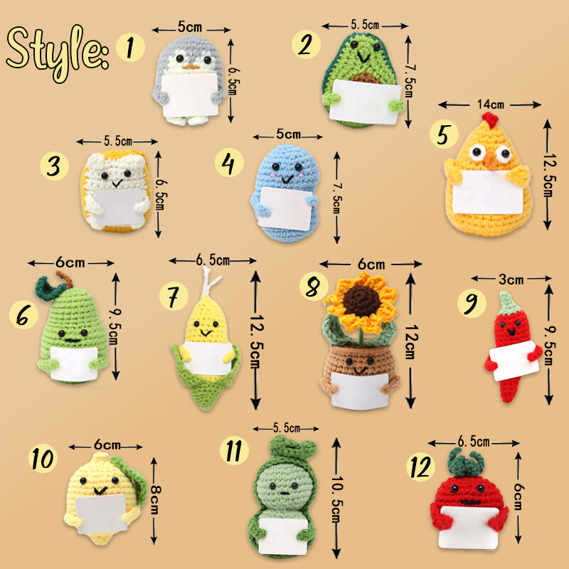 Muñeca de crochet personalizada hecha a mano con tarjeta de imagen personalizada y patrón de puntos coloridos, hermoso regalo para el Día de la Madre