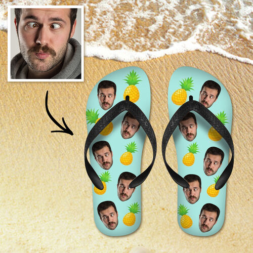Personalisierte Foto Flip Flops mit Ananas Geschenk Grün