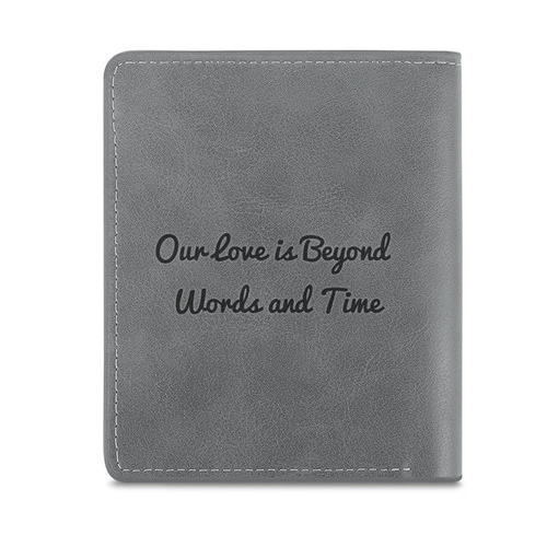 Men's Personalized Engraved Color Printing Photo Wallet Grey Leather