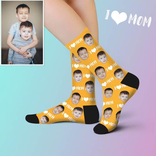 Chaussettes "Ange mignon" personnalisées avec photo du visage imprimée avec J'aime maman