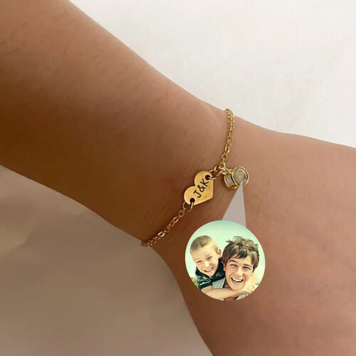 Personalized Initials Photo Heart Shaped Projection Bracelet Gift