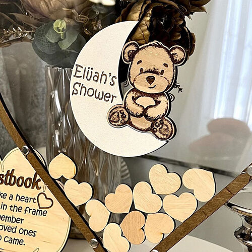 Personalized Moon Bear Wooden Acrylic Custom Name Guest Book with Inserts Box