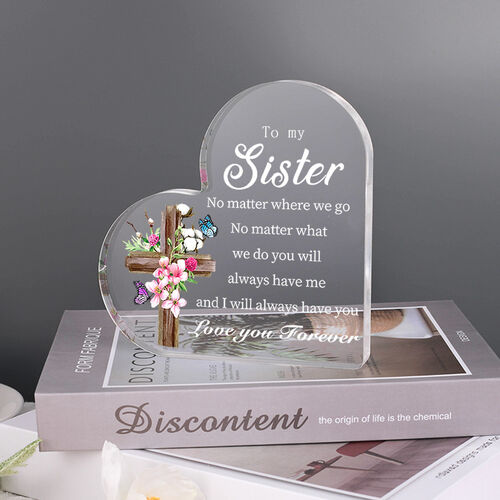Present for Sister "Love You Forever" Heart Shaped Acrylic Plaque