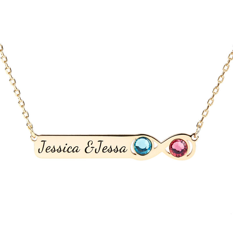 "Song of Love" Infinity Bar Necklace with Engraving and Birthstone
