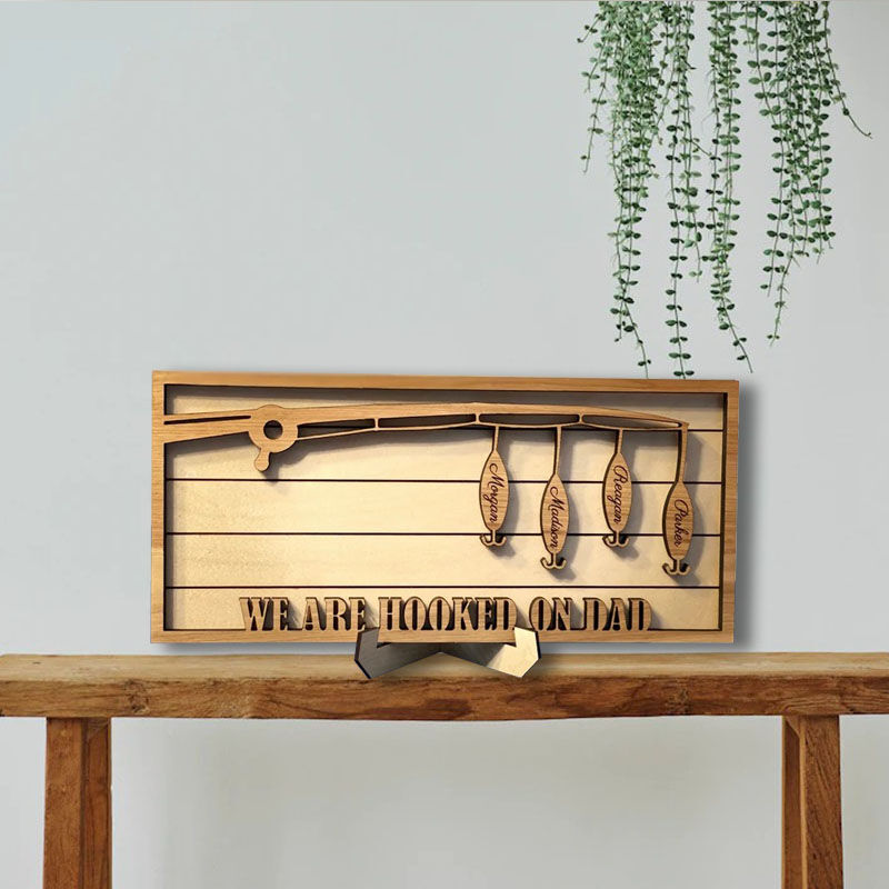 Custom Fishing Rod Custom Family Name Wooden Frame for Dad