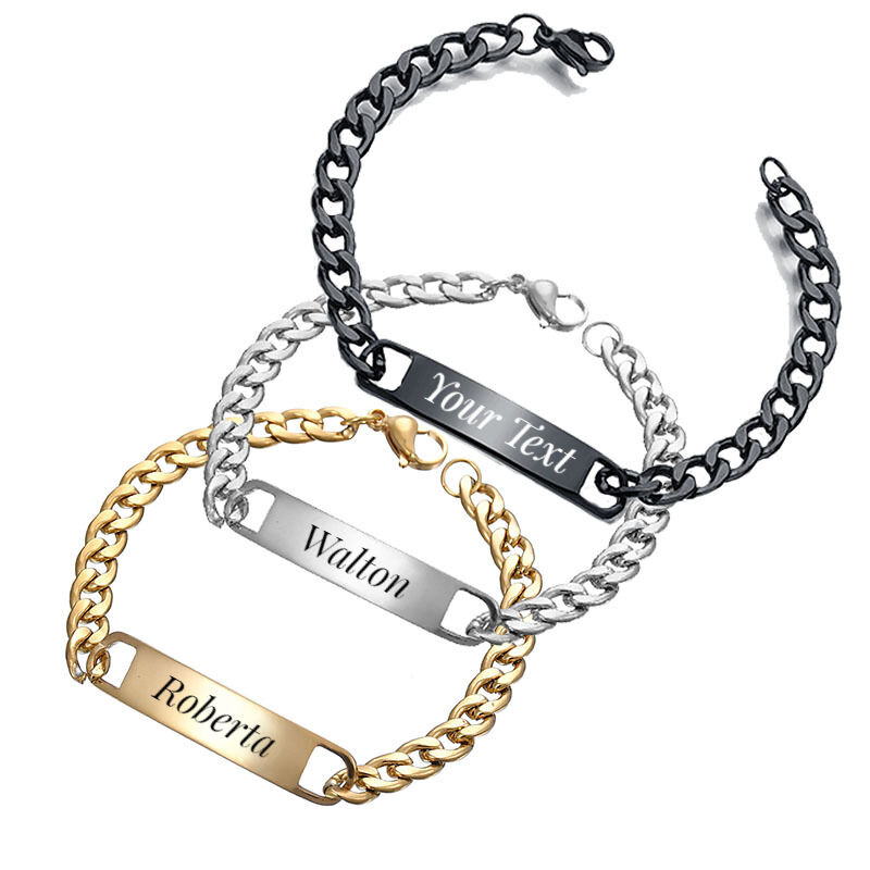 Personalized Stainless Steel Chain Men's Bracelet Custom Text for Father's Day