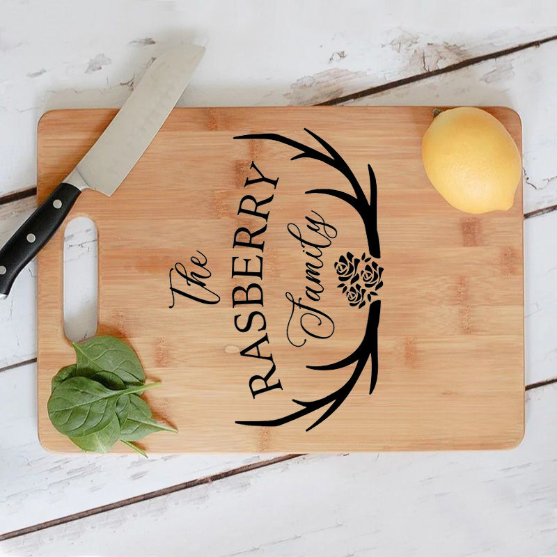 Personalized Family Name Square Charcuterie Board with Antlers Pattern Unique Christmas Gift