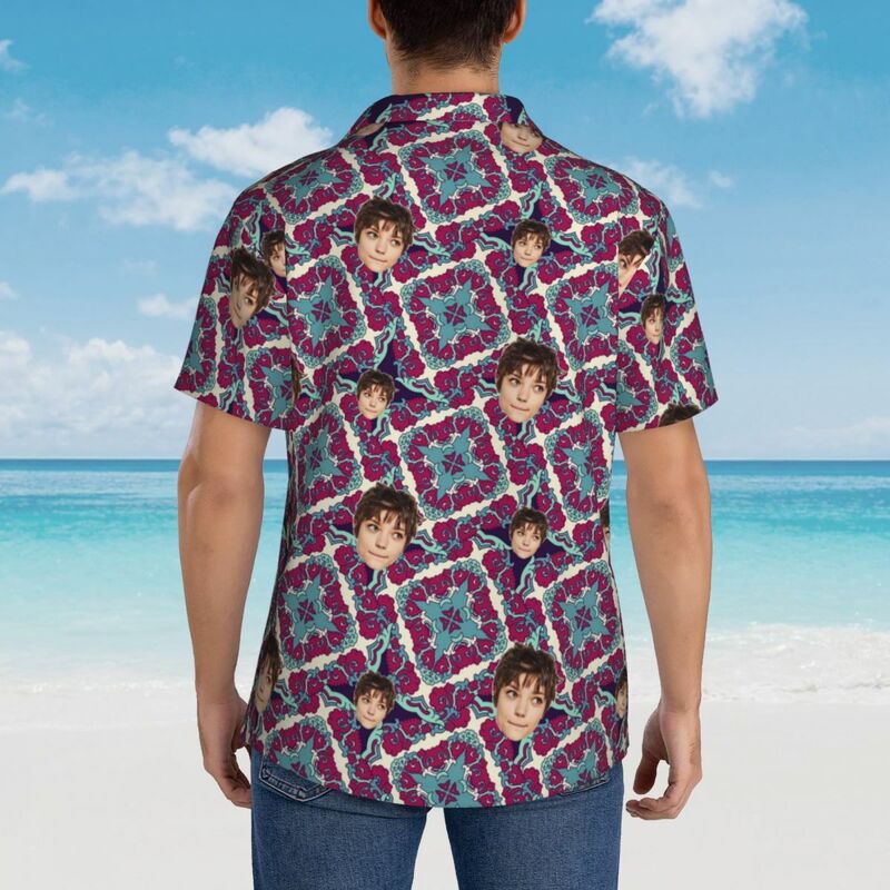 Camicia stampata personalizzata a maniche corte Aggiungi foto del viso Regalo per le vacanze per marito