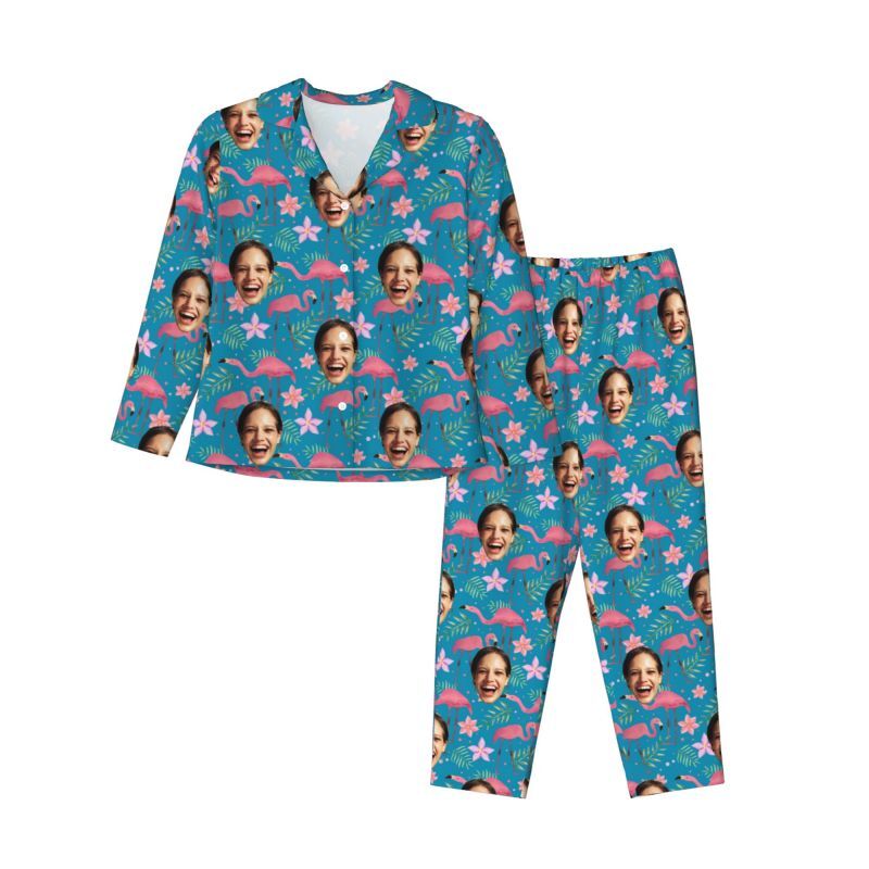 Personalisierte Pyjamas benutzerdefinierte Foto Flamingo Blumenmuster künstlerisches Design kreatives Geschenk für die Familie