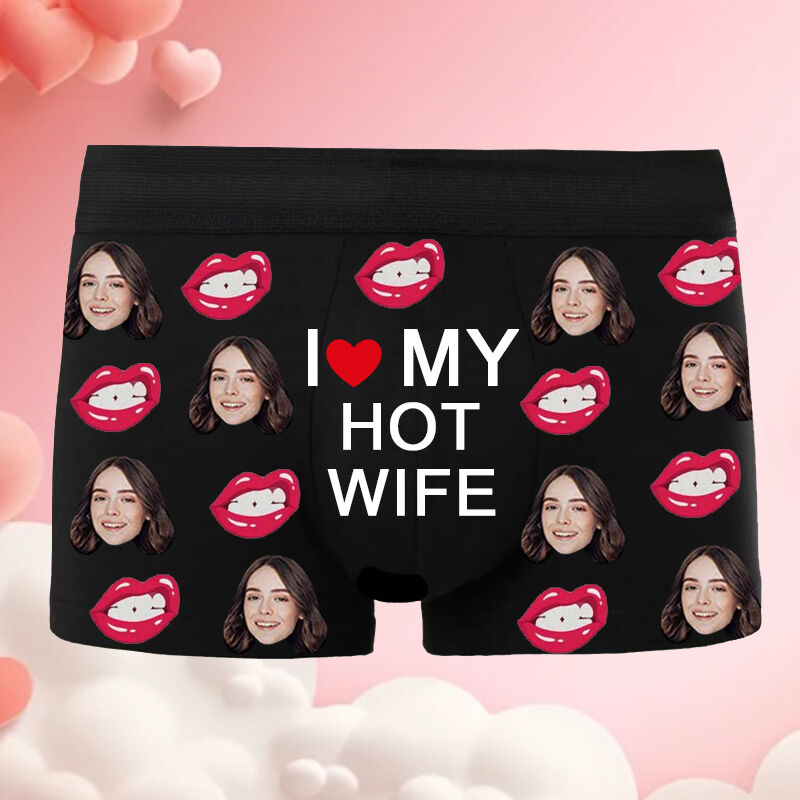 Personalized Picture Men's Underwear Boxer Briefs Funny Present for Him "I Love My Hot Wife"