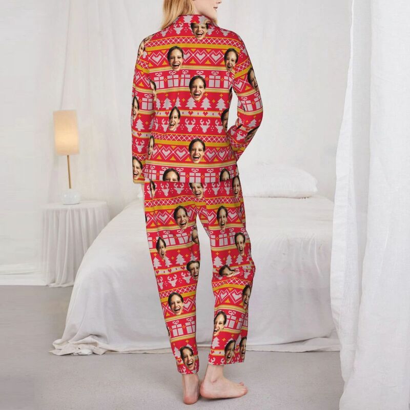 Personalized Pajamas Custom Photo Christmas Elements Arrangement Pixel Style Pattern Gift for Loved One