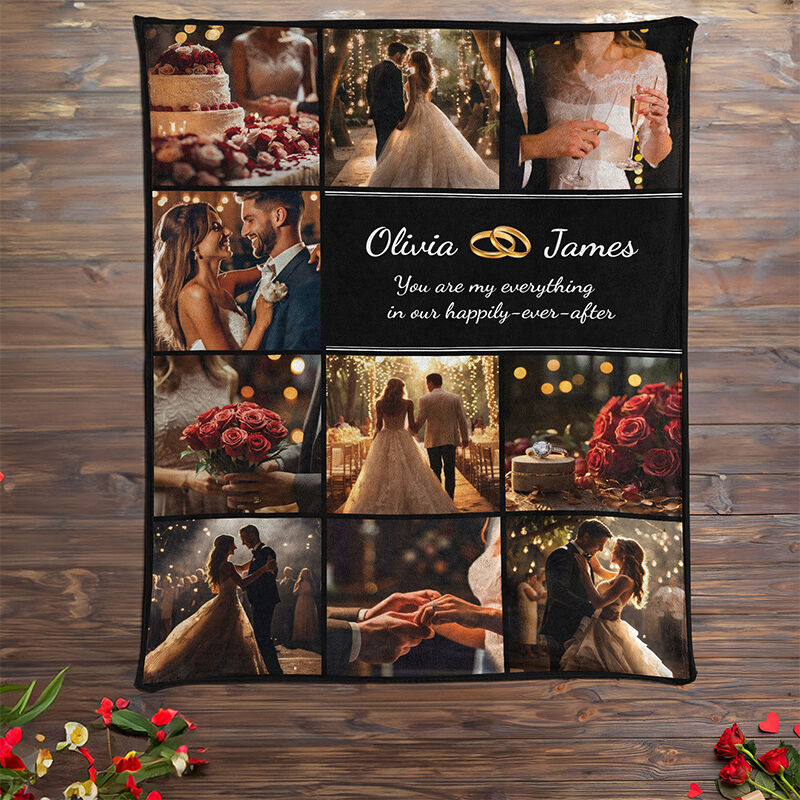 Personalized Picture Blanket with Rings Pattern Romantic Gift for Couples