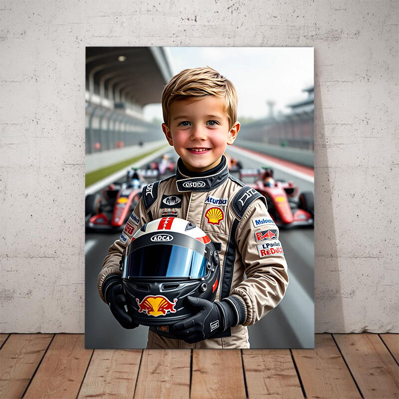 Personalized Racing Driver Portraits with Custom Face Swap Cool Present for Child