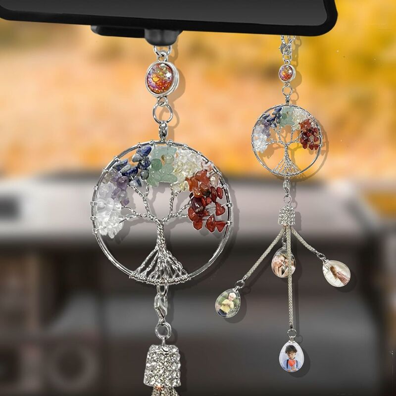 Personalized Crystal Photo Pendant Silver Good Luck Crystal Tree Car Ornament for Him