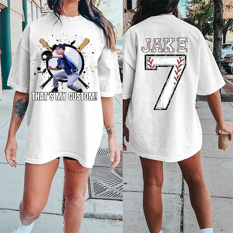 Personalized T-shirt That's My Boy Custom Photo Baseball Pattern Design Perfect Baseball Mom Gift
