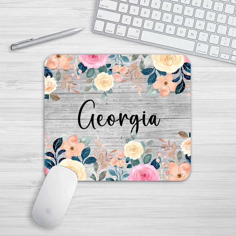 Personalized Name Mouse Pad with Flower Pattern Beautiful Gift for Her