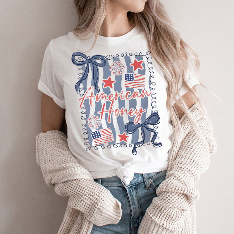 Personalized T-shirt American Honey Preppy 4th Of July Vintage Design Perfect Gift for Her