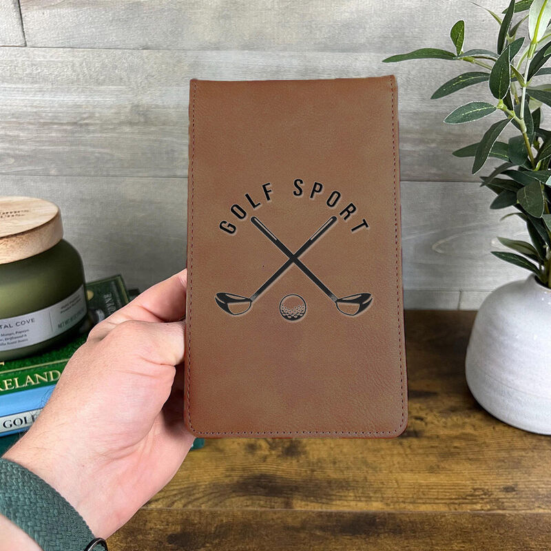 Custom Golf Scorecard Holder Engraved Text Leather Waterproof Yardage Book Cover Gift for Golfers