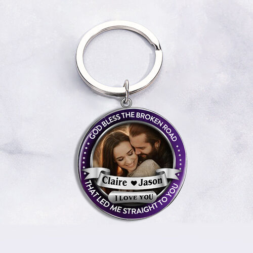 "God Blessed Broken Road That Led Me Straight To You" Personalized Couple Photo Keychain