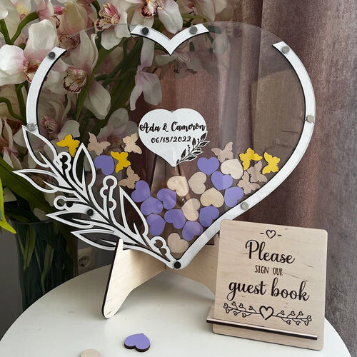 Personalized Flower Butterfly Wooden Acrylic Custom Name Guest Book