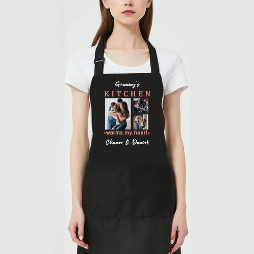 Custom Picture And Name Apron Warm Gift for Family "Kitchen Warms My Heart"