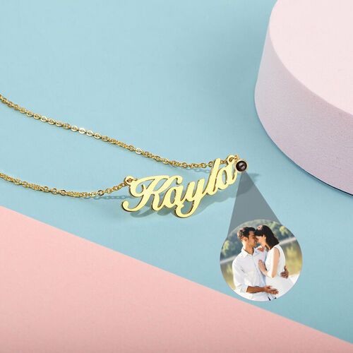 Personalized Signature Style Name And Photo Projection Necklace