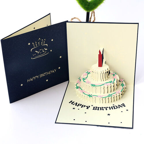 Carte pop-up créative en 3D Gâteau en papier creux à découper pour un anniversaire