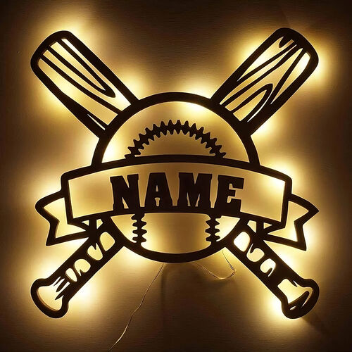 Personalized Wooden Lamp Baseball and Baseball Bats Design Perfect Gift for Sportspeople