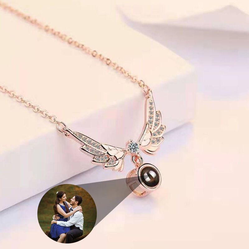 Personalized Photo Projection Necklace - Angel wings