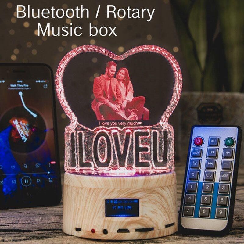 Personalized Photo Crystal Lamp Bluetooth Speaker - I LOVE U