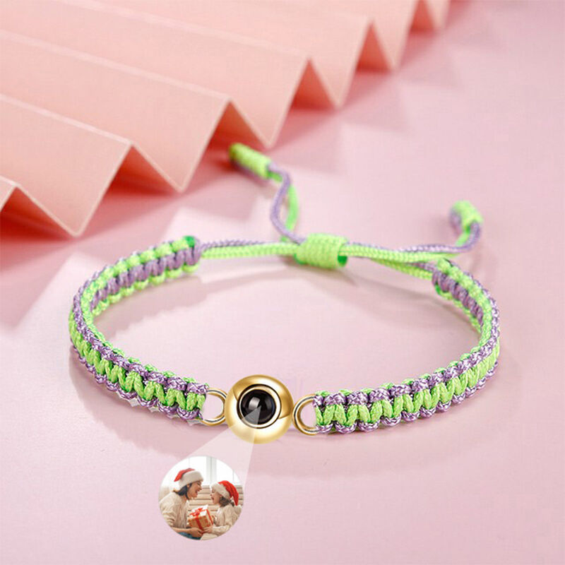 Personalized Projection Photo Bracelet Purple and Green Mixed Braided Rope  Round Christmas Gift