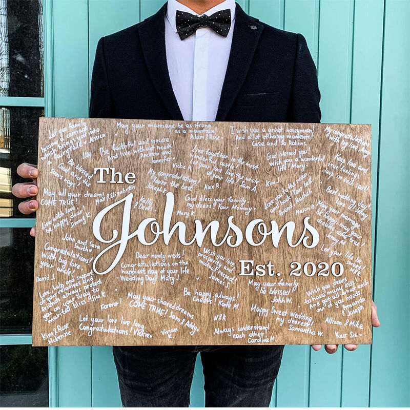 Personalized Wooden Guest Book Custom Last Name and Date For Love