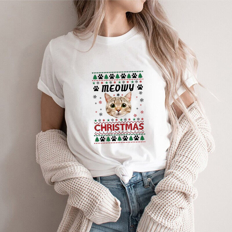 T-shirt personnalisé avec photo et nom de l'animal de compagnie Adorable cadeau de Noël pour l'amoureux des animaux