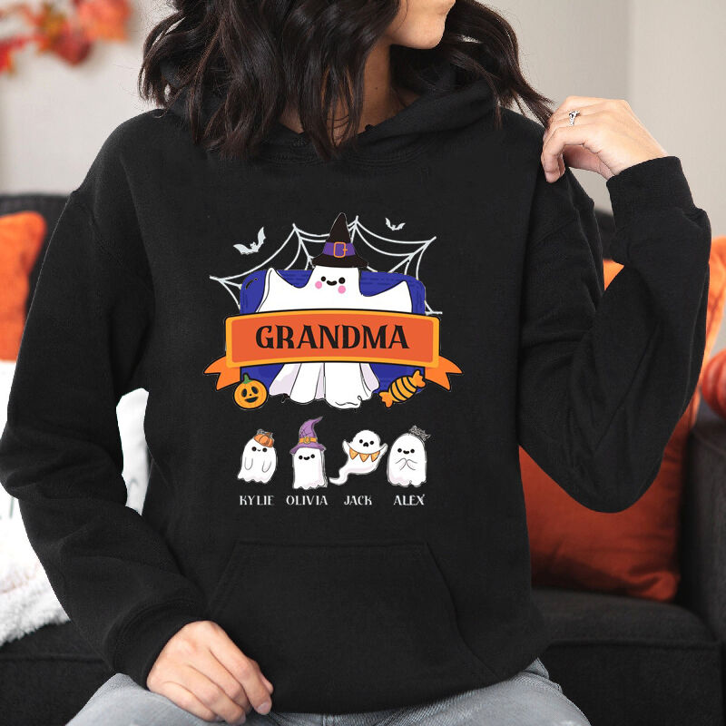 Personalized Name Hoodie with Cute Ghost Pattern Best Gift for Women