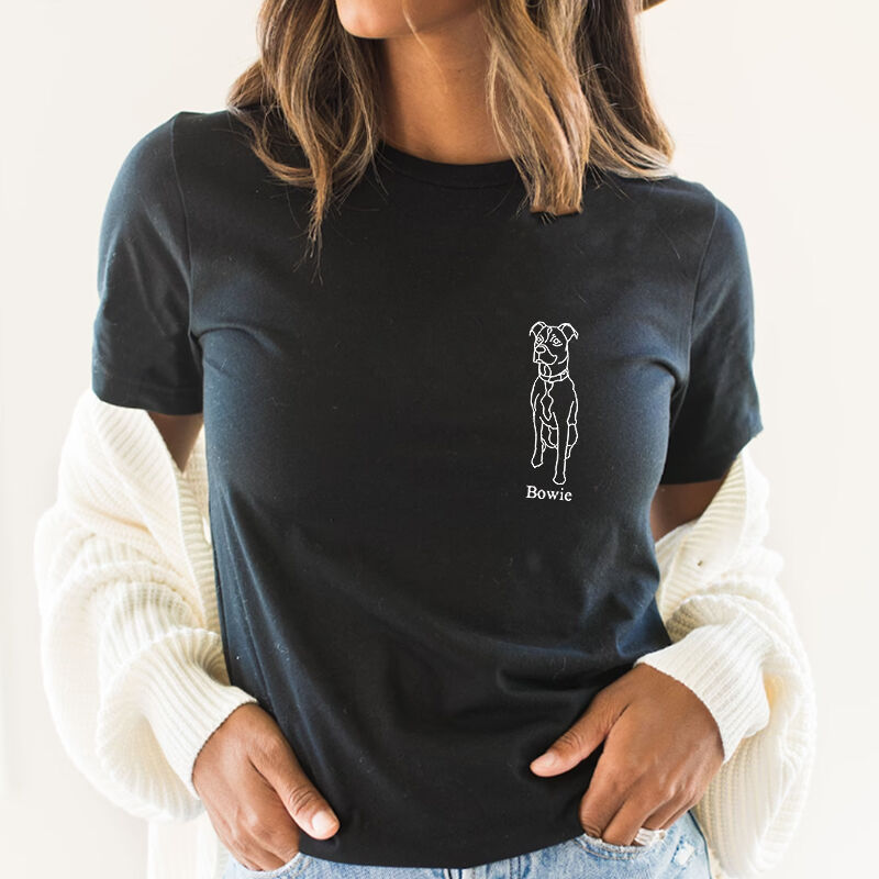 Camiseta personalizada bordada dibujo de contorno de mascota para mujer
